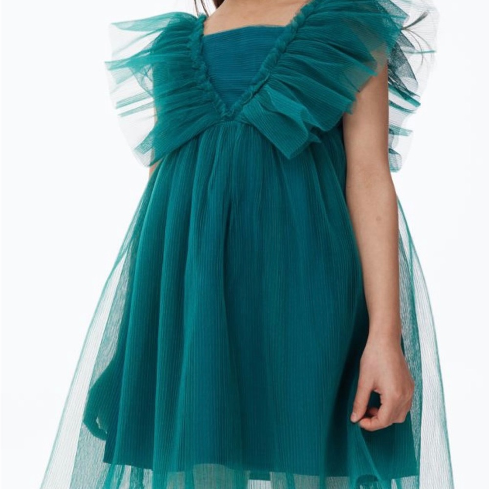 H&M, Dark Green, Pleated Tulle Dress, Size 4t.